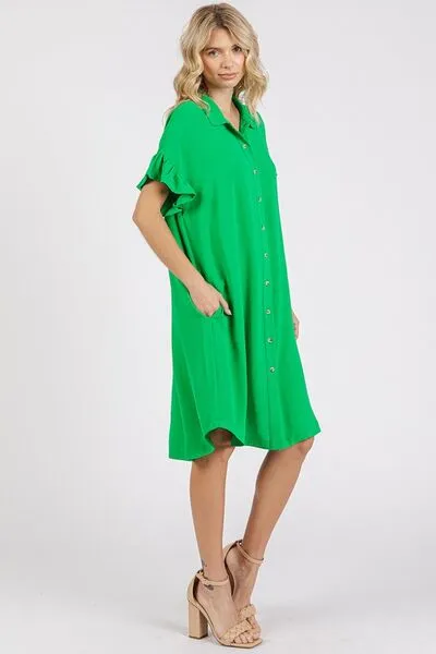 Hazel Blues® |  Mittoshop Button Down Flounce Sleeve Dress with Pockets