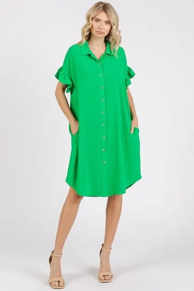 Hazel Blues® |  Mittoshop Button Down Flounce Sleeve Dress with Pockets