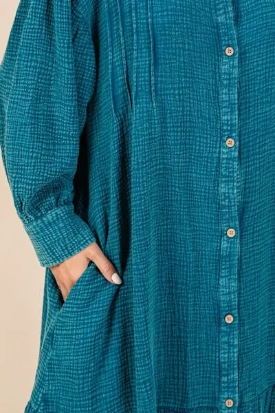 Hazel Blues® |  Mittoshop Mineral Wash Cotton Gauze Ruffle Midi Shirt Dress