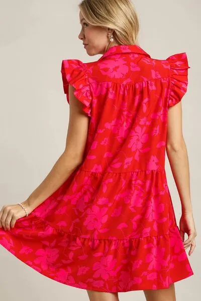 Hazel Blues® | Umgee Floral Print Ruffle Cap Sleeve Tiered Dress