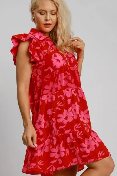 Hazel Blues® | Umgee Floral Print Ruffle Cap Sleeve Tiered Dress