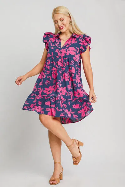 Hazel Blues® | Umgee Floral Print Ruffle Cap Sleeve Tiered Dress
