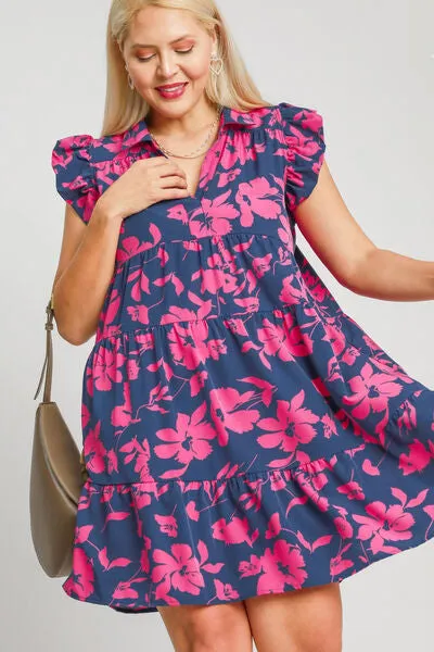 Hazel Blues® | Umgee Floral Print Ruffle Cap Sleeve Tiered Dress