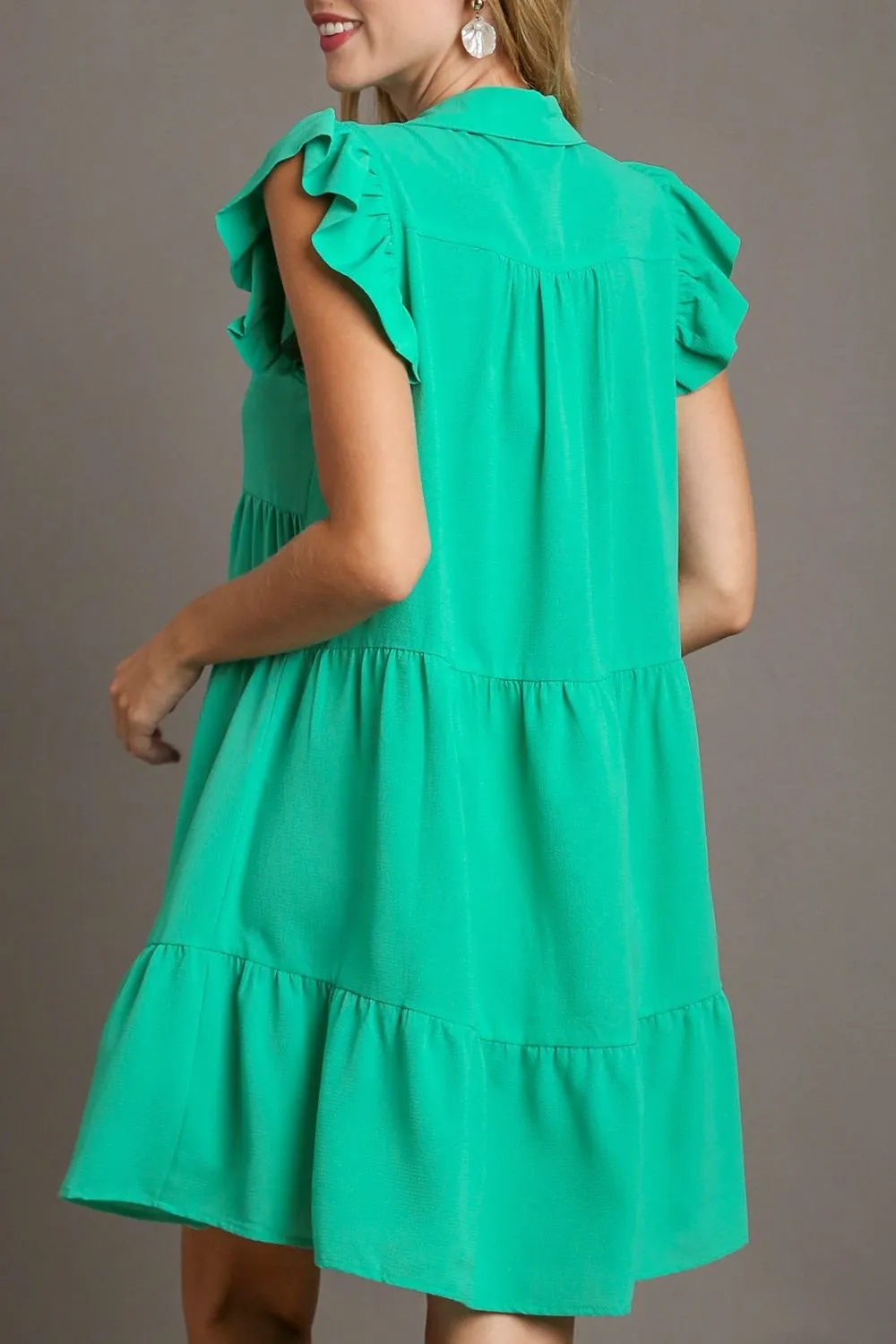 Hazel Blues® | Umgee Johnny Collar Ruffle Cap Sleeve Tiered Dress
