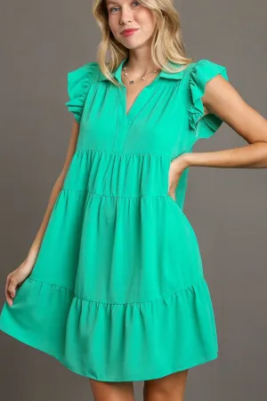 Hazel Blues® | Umgee Johnny Collar Ruffle Cap Sleeve Tiered Dress