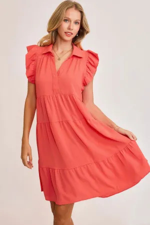 Hazel Blues® | Umgee Johnny Collar Ruffle Cap Sleeve Tiered Dress