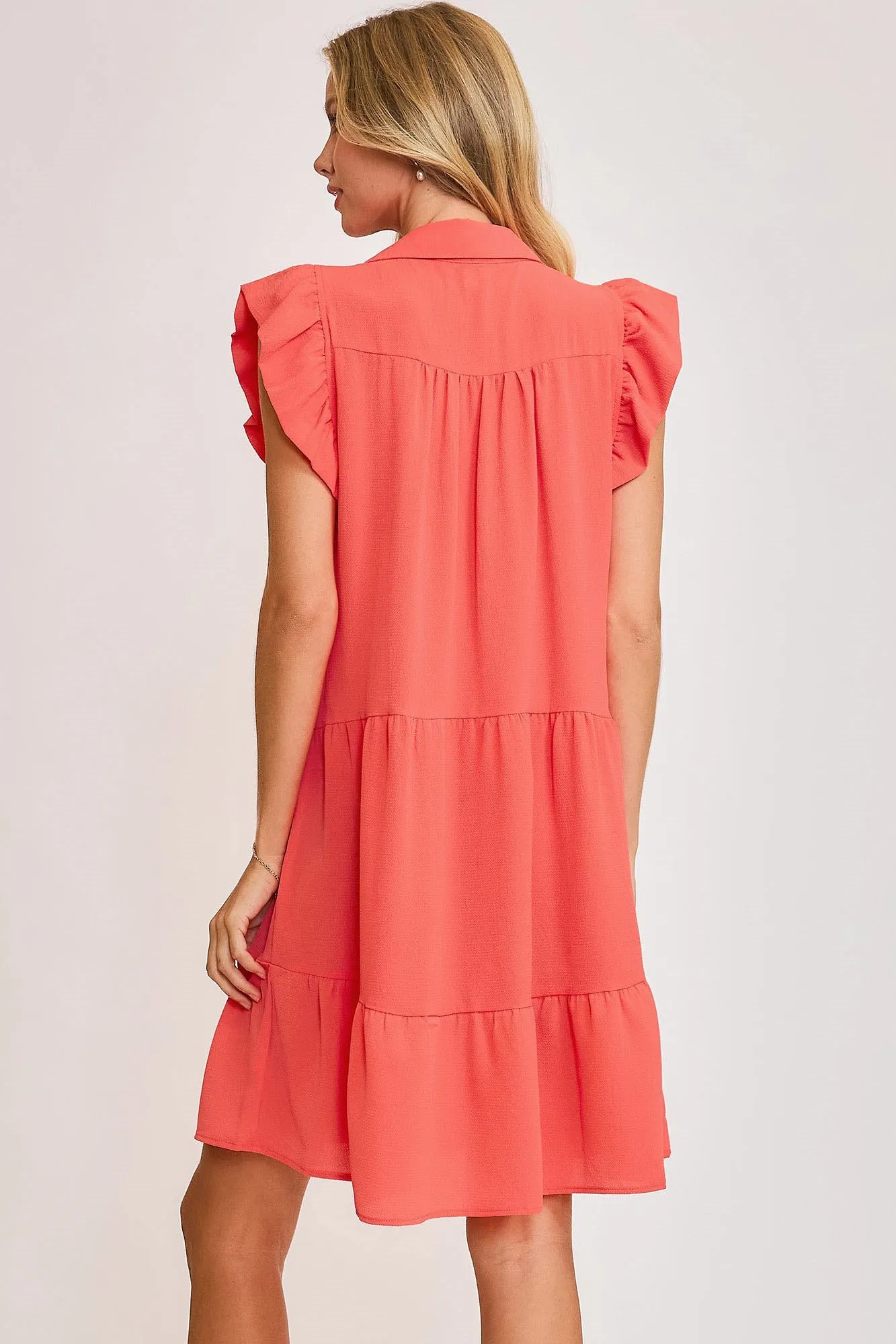 Hazel Blues® | Umgee Johnny Collar Ruffle Cap Sleeve Tiered Dress