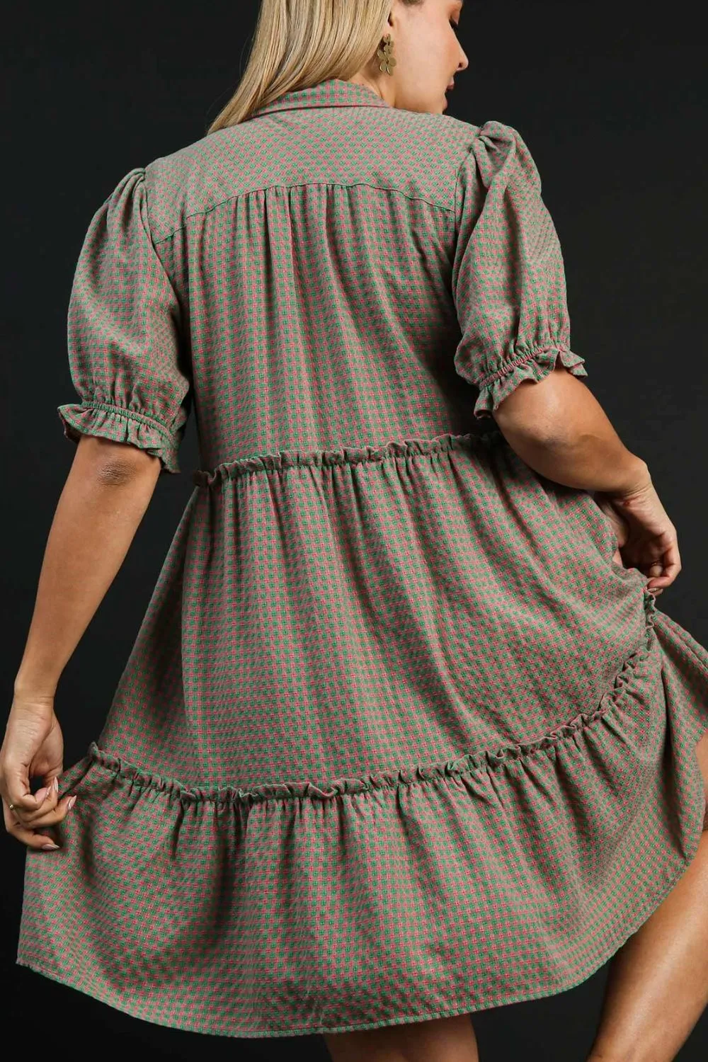 Hazel Blues® | Umgee Plaid Frill Button Detail Ruffled Short Sleeve Dress