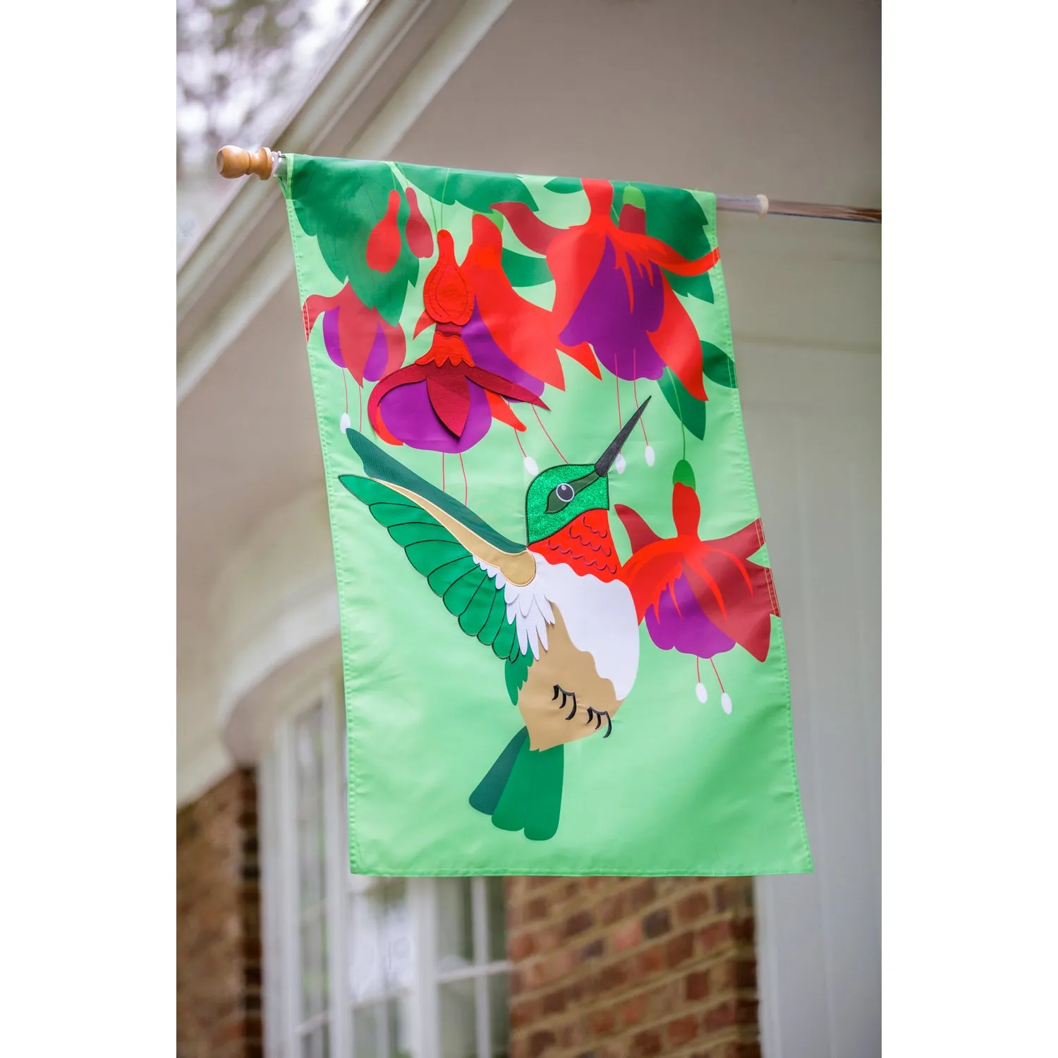 Hummingbird and Fuchsia House Applique Flag,159130