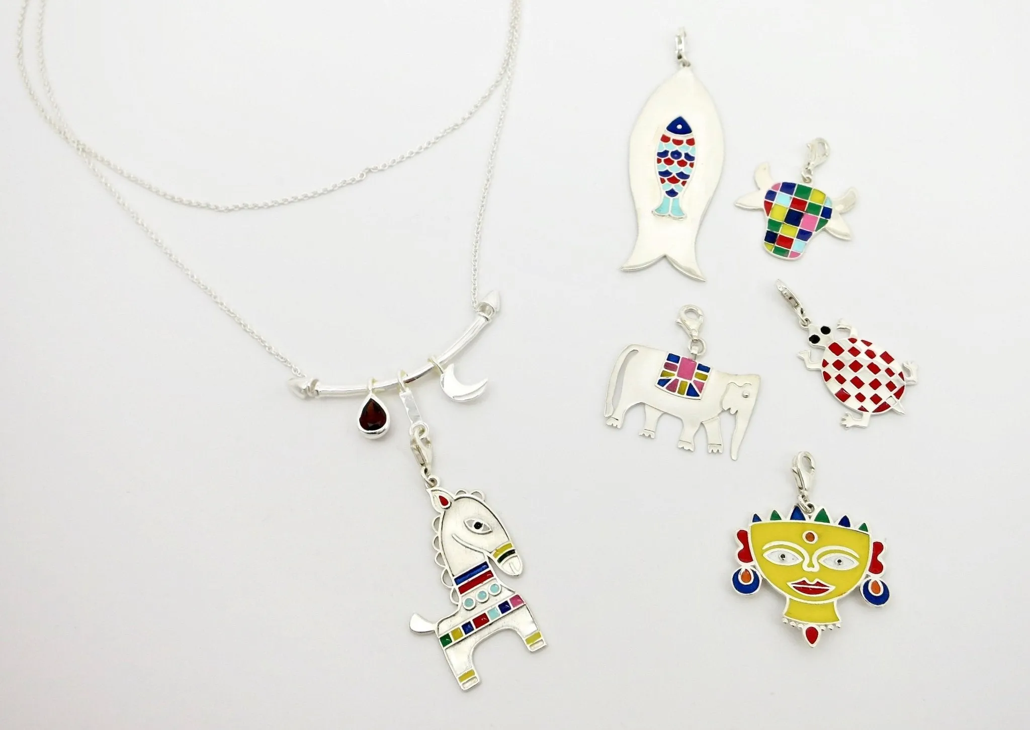 Indian folk art charm necklace