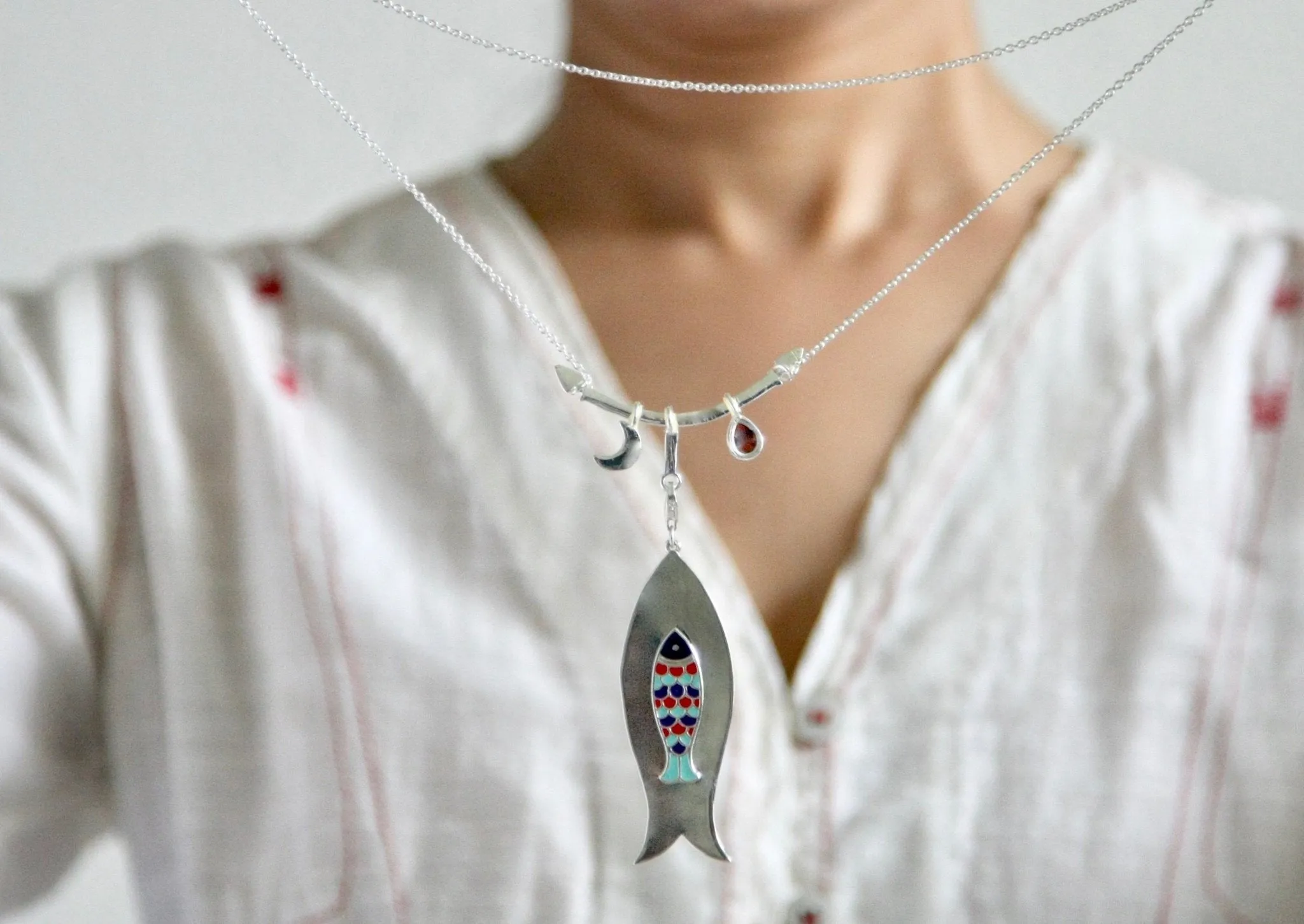 Indian folk art charm necklace