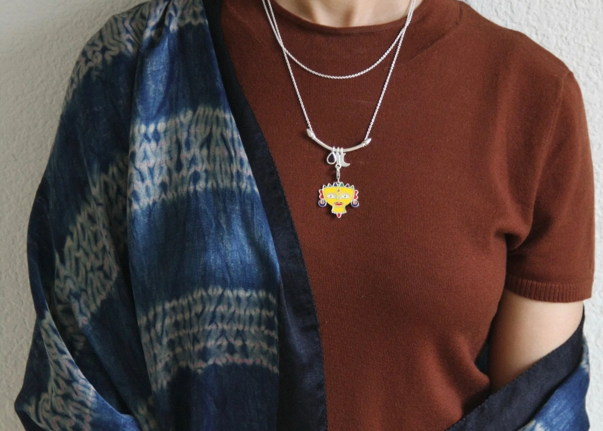 Indian folk art charm necklace
