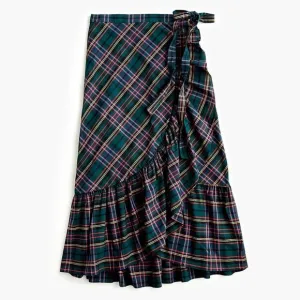 J. Crew Plaid Ruffle Wrap Tie-Waist Skirt (NWT)