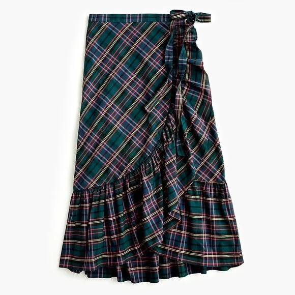 J. Crew Plaid Ruffle Wrap Tie-Waist Skirt (NWT)