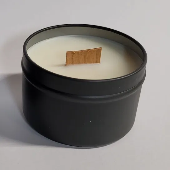 Leather - Wood Wick, OTM Black Tin Candle