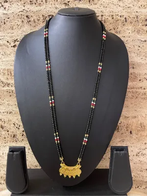 Long Gold Mangalsutra With Lakshmi (Laxmi) Coins In Traditional South Indian Style Black Beads Chain