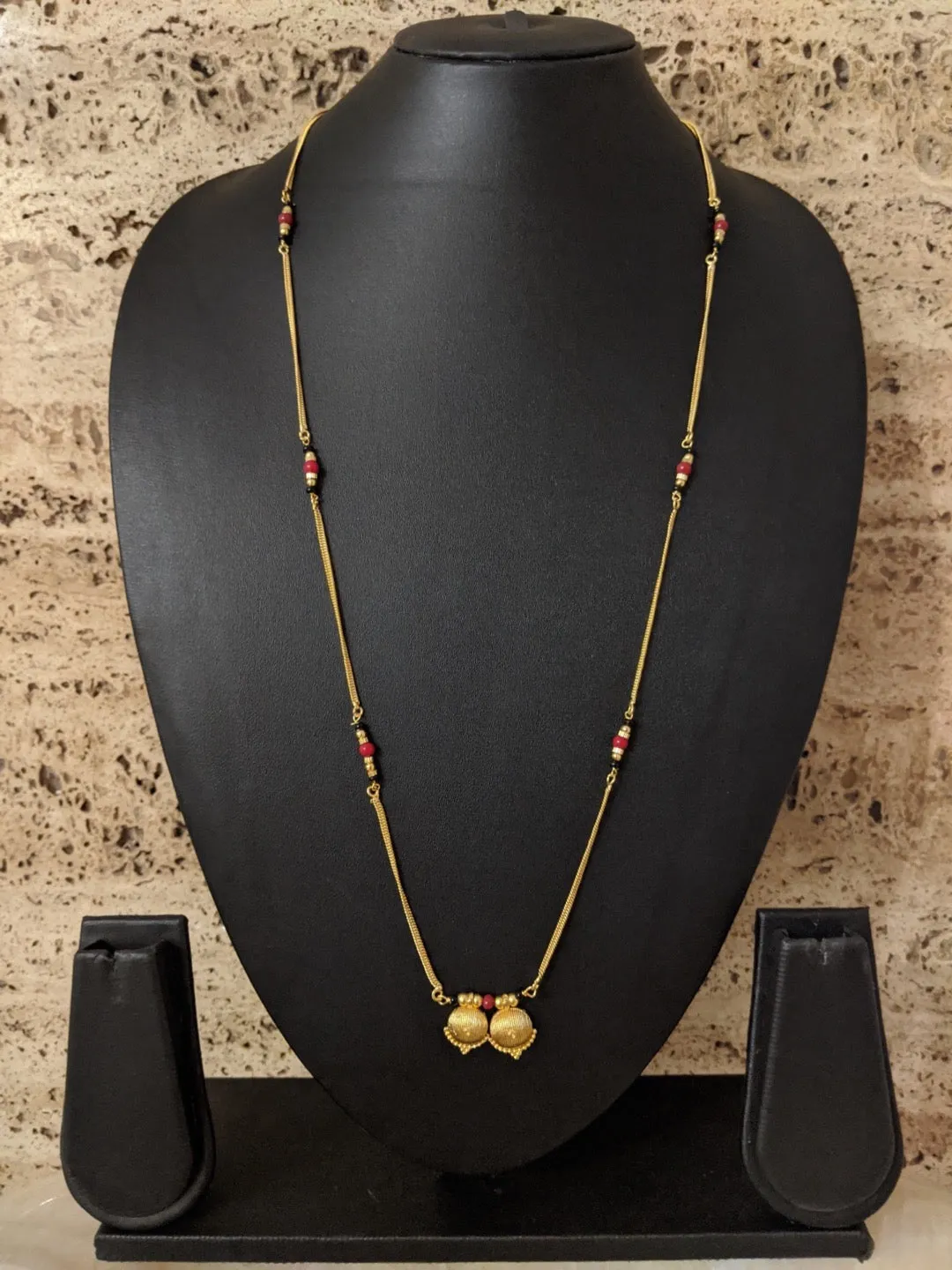 Long Mangalsutra Designs fancy gold mangalsutra vati pendant red & black beads gold chain