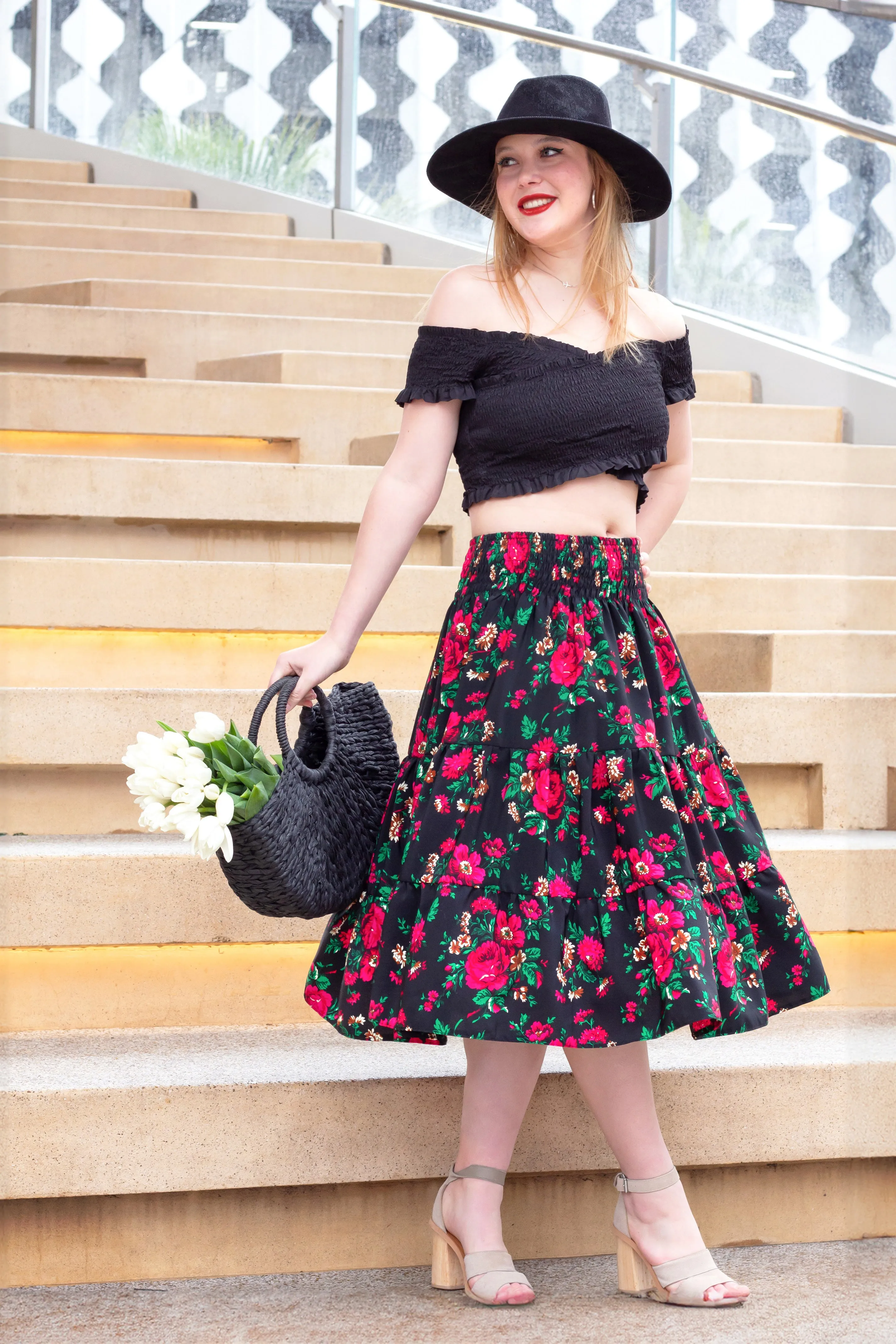 Maja Black Midi Folk Skirt