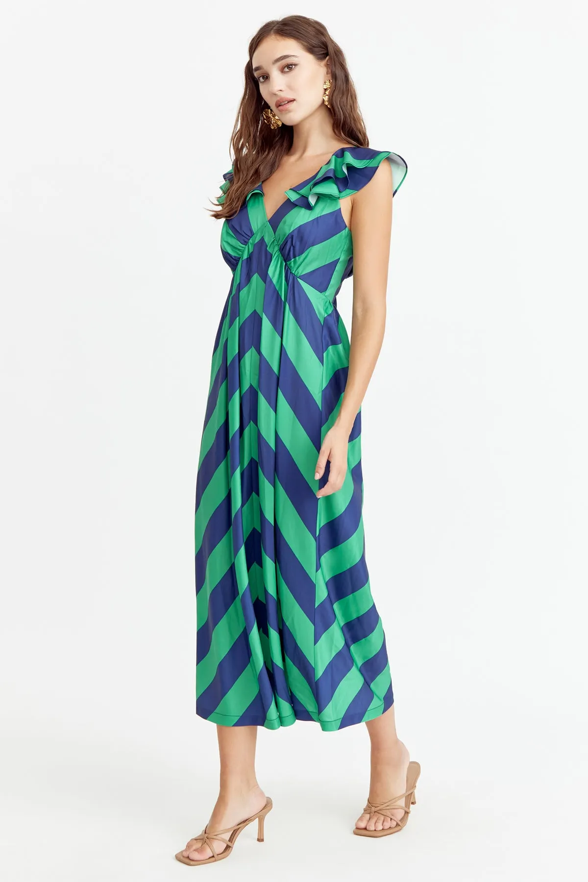 Melani Ruffled Shoulder Midi Dress