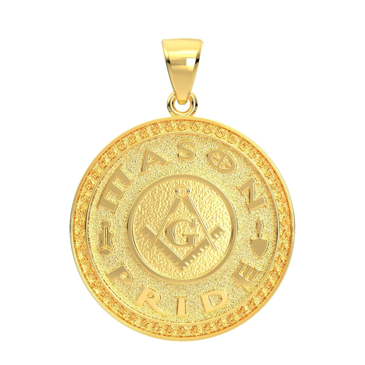 Men's 14k Yellow Gold Masonic Master Mason Solid Pendant Necklace, 33mm