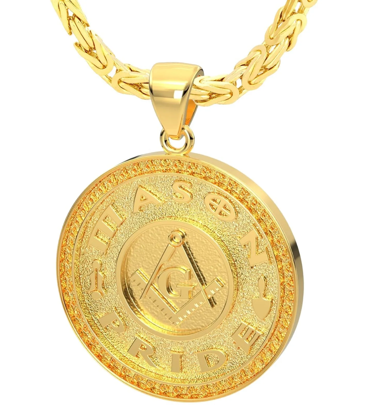 Men's 14k Yellow Gold Masonic Master Mason Solid Pendant Necklace, 33mm