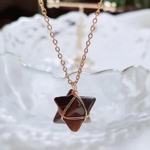 Merkaba Crystal Stone Pendant Necklace, Steel Chain