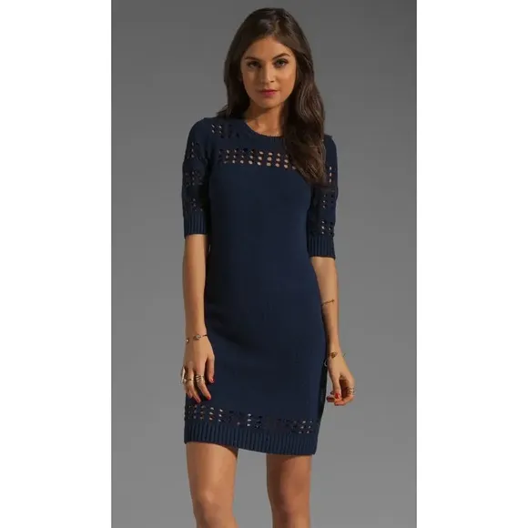 Milly Sweater Dress Womens Size 8 Mini Pullover Blue Office Career