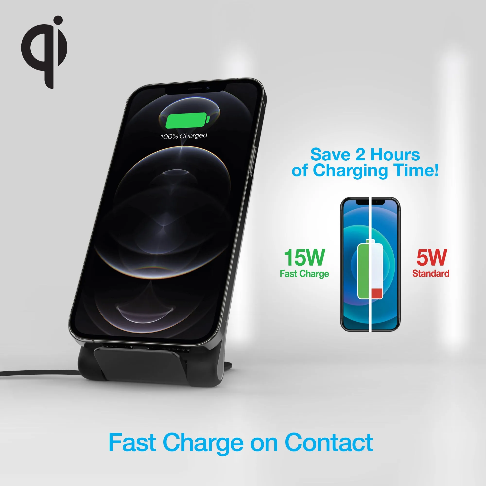 Naztech Power Stand 15W Foldable Fast Wireless Charger - Black