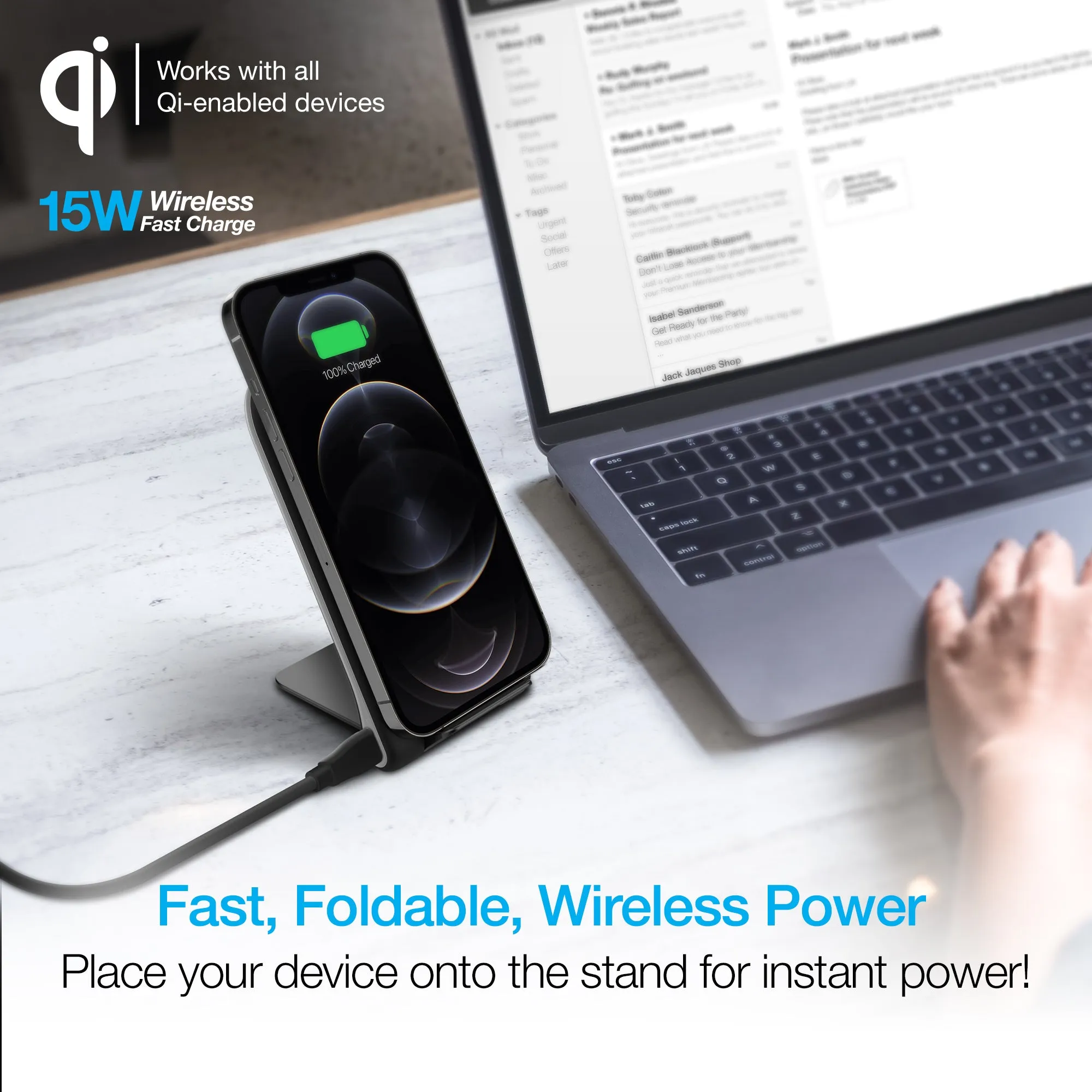 Naztech Power Stand 15W Foldable Fast Wireless Charger - Black