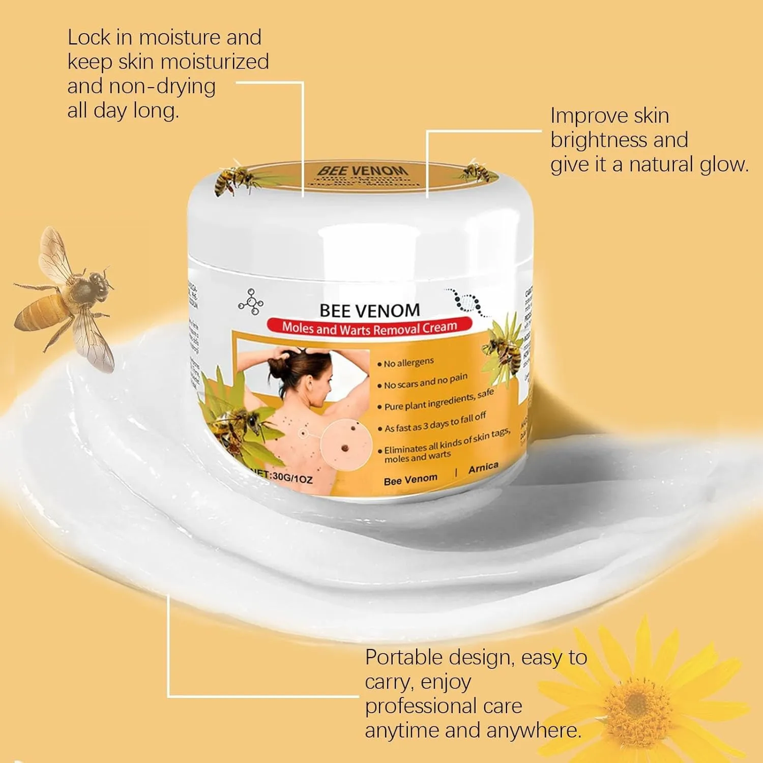 NEW Bee Venom Mole and Wart Treatment Cream, Bee Venom Repair Cream, Bee Venom Wart, Bee Venom Mole, Bee Venom Cream for Skin, Applicable to male and female skin (1pc)