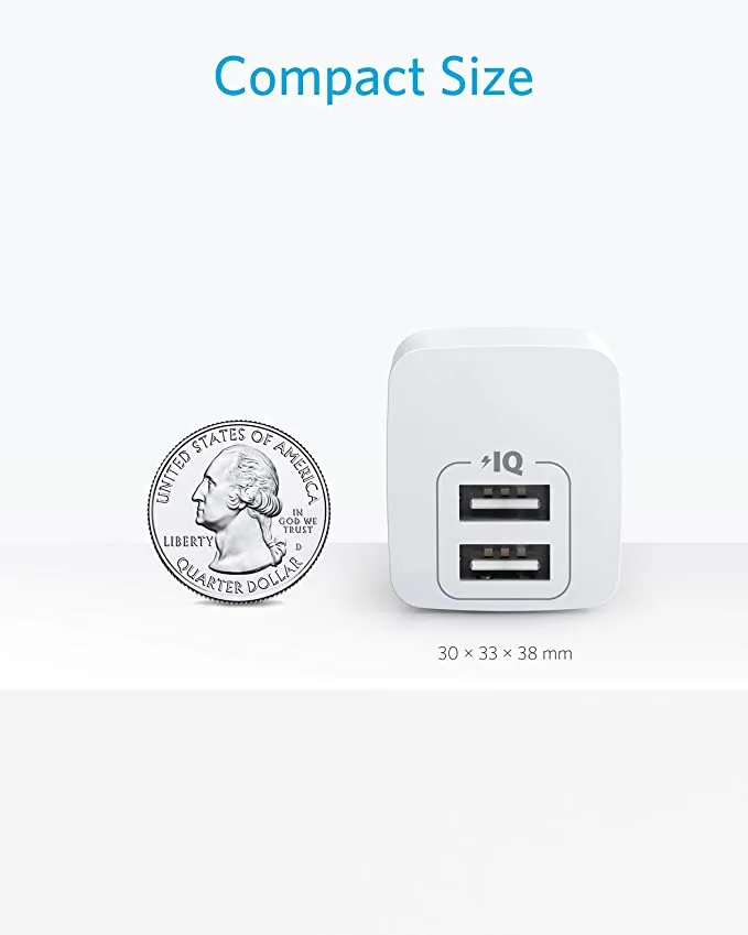 New in box! Anker USB Plug Charger, PowerPort mini Dual Port USB Charger, Super Compact Wall Charger, 2.4A Output for iPhone Xs/XS Max/XR/X/8/7/6/Plus, iPad Pro/Air 2/Mini 4, Samsung, and More