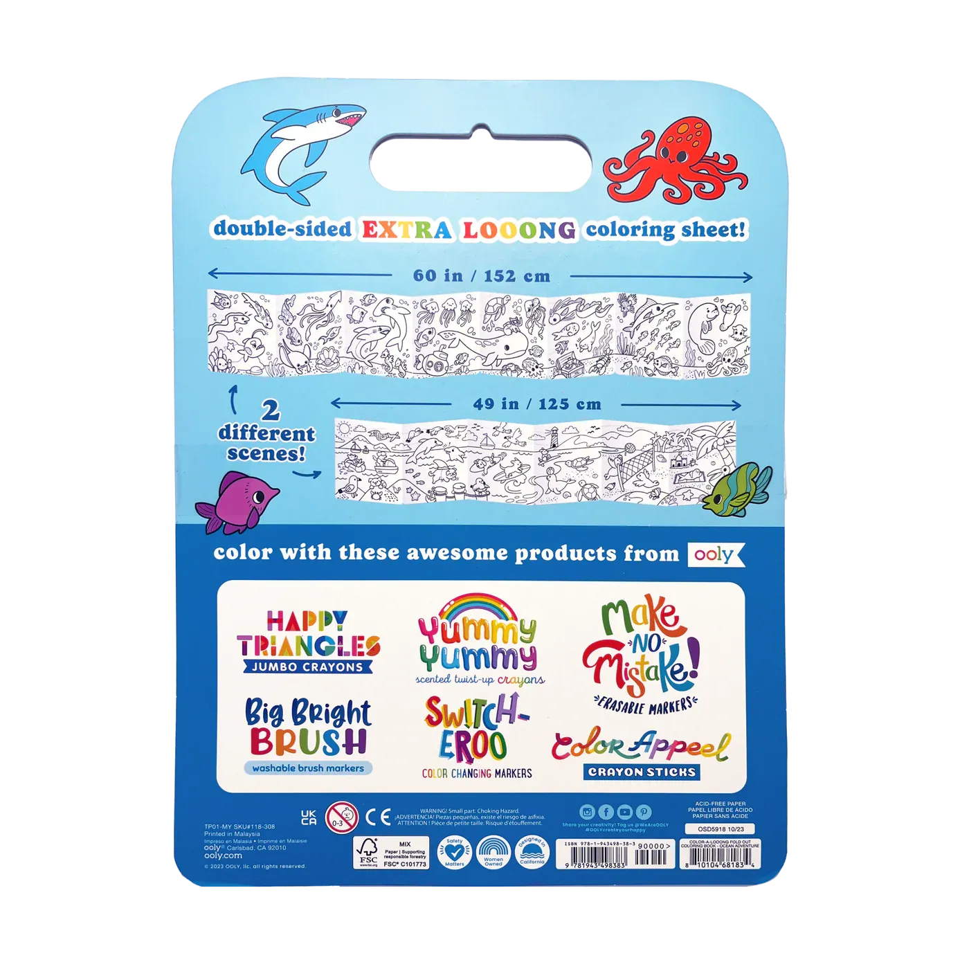 Ooly Color-A-Looong 5' Fold Out Kids Coloring Book - Ocean Adventure