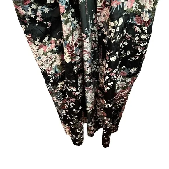 Oriental Black Pink Floral Kimono Robe One Size