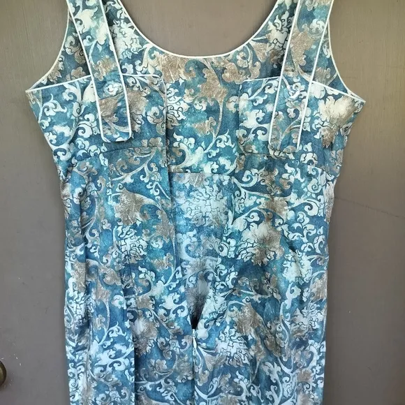 Peruvian Connection Pima Cotton Blue Green Floral Brocade Print Sheath Dress