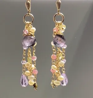 Plum Purple Tourmaline Pastel Gemstone Long Dangle Earrings 2