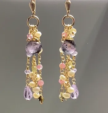 Plum Purple Tourmaline Pastel Gemstone Long Dangle Earrings 2