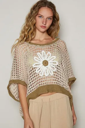 POL Hollow Out Flower Half Sleeve Knit Cover Up