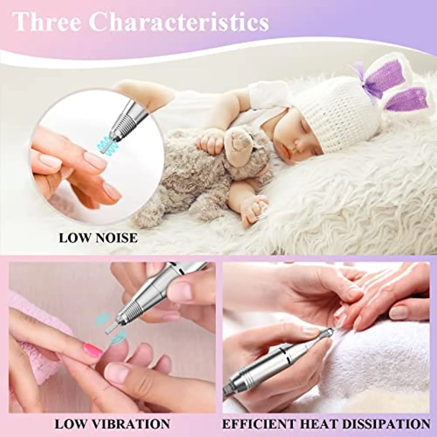 Professional Electric Nail Drill, Redhouse Rechargeable 30000RPM E File Nail Drill Machine for Acrylic Nails Portable Electric Nail File Manicure Pedicures Polishing Shape Tools for Home Salon (White)