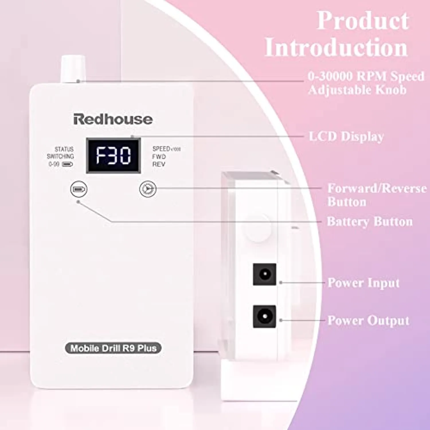 Professional Electric Nail Drill, Redhouse Rechargeable 30000RPM E File Nail Drill Machine for Acrylic Nails Portable Electric Nail File Manicure Pedicures Polishing Shape Tools for Home Salon (White)
