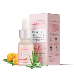 Prolixr beauty shield vitamin c face serum - with hyaluronic acid - for glowing skin, skin brighetning and pigmentation - For radiant skin - for all skin types - 10 ml -travel sized - mini