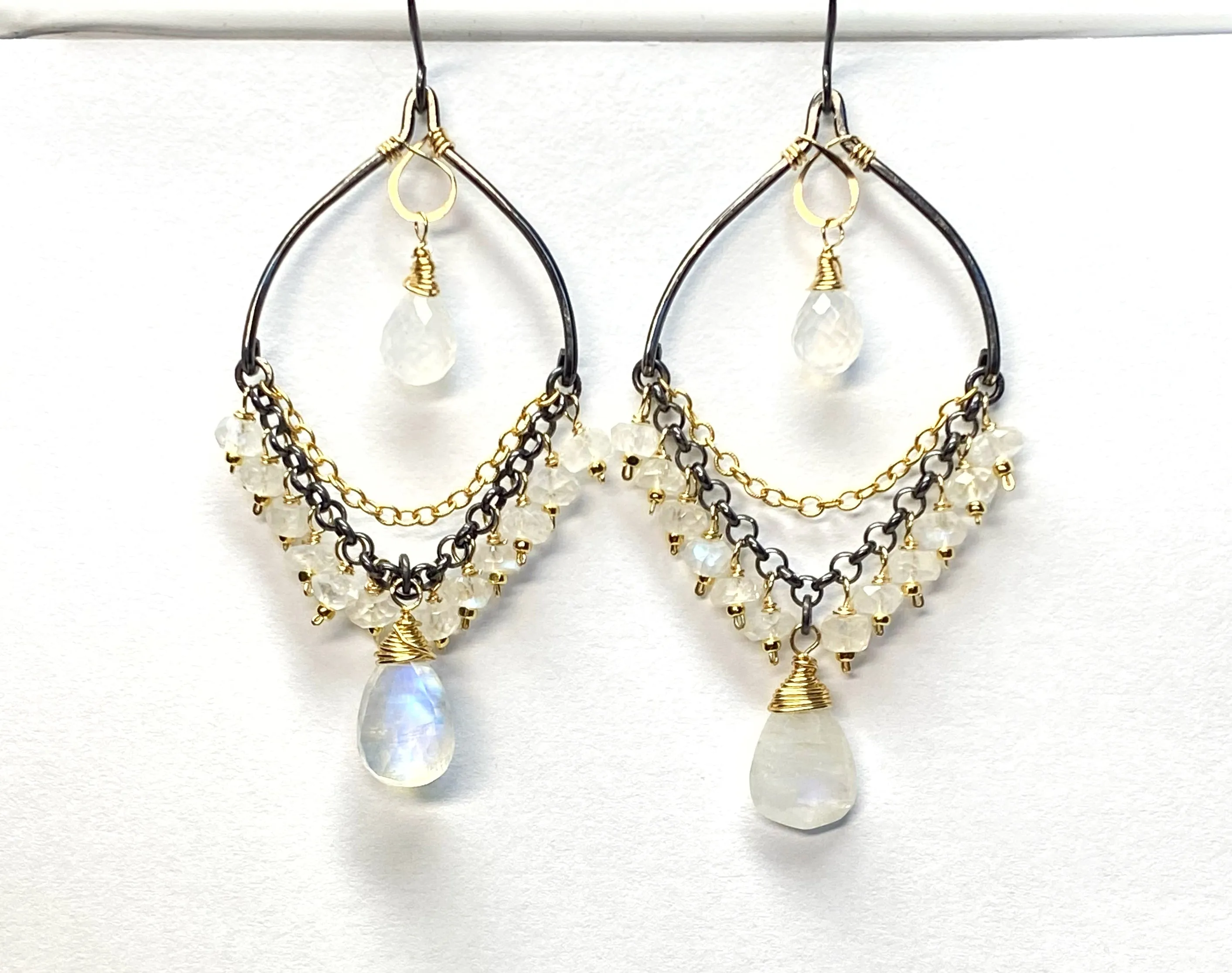 Rainbow Moonstone Mixed Metal Chandelier Earrings
