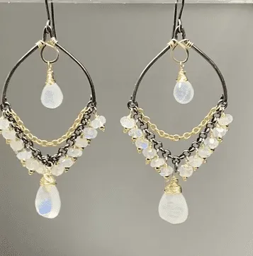 Rainbow Moonstone Mixed Metal Chandelier Earrings
