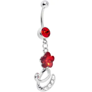 Red Gem Flower Flourish Belly Ring