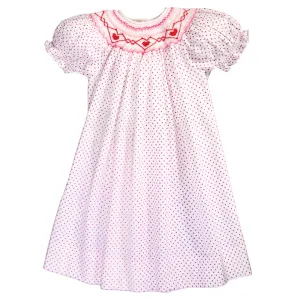 Red Hearts Pink Fuchsia Dot Smocked Bishop