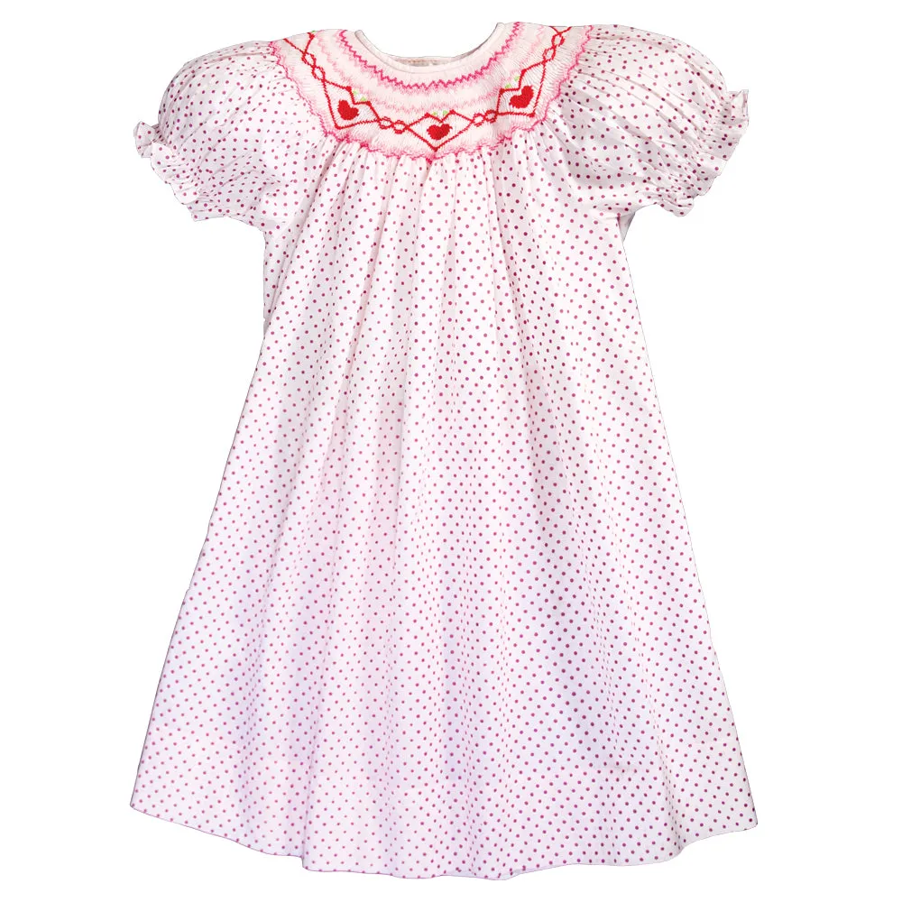 Red Hearts Pink Fuchsia Dot Smocked Bishop