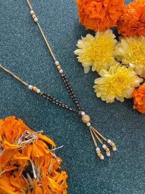 Short Mangalsutra Designs gold mangalsutra Ball Shape pendant with latkan gold black beads chain