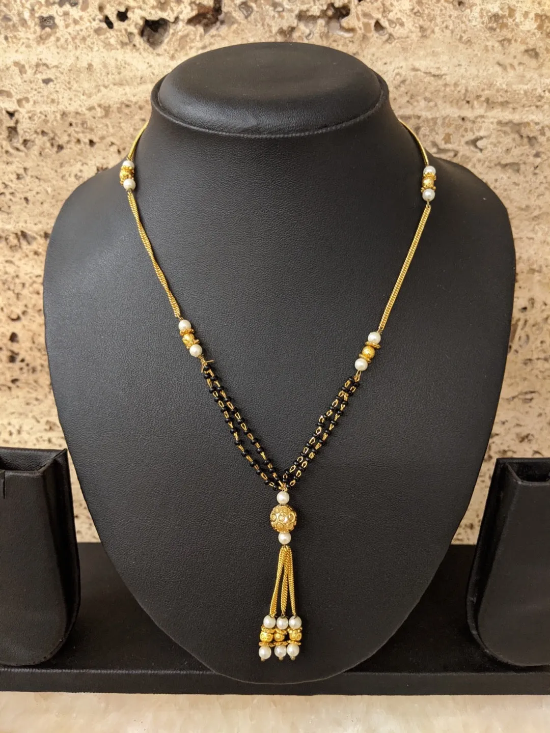 Short Mangalsutra Designs gold mangalsutra Ball Shape pendant with latkan gold black beads chain