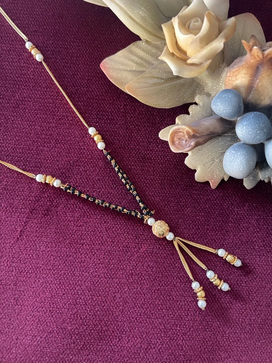 Short Mangalsutra Designs gold mangalsutra Ball Shape pendant with latkan gold black beads chain
