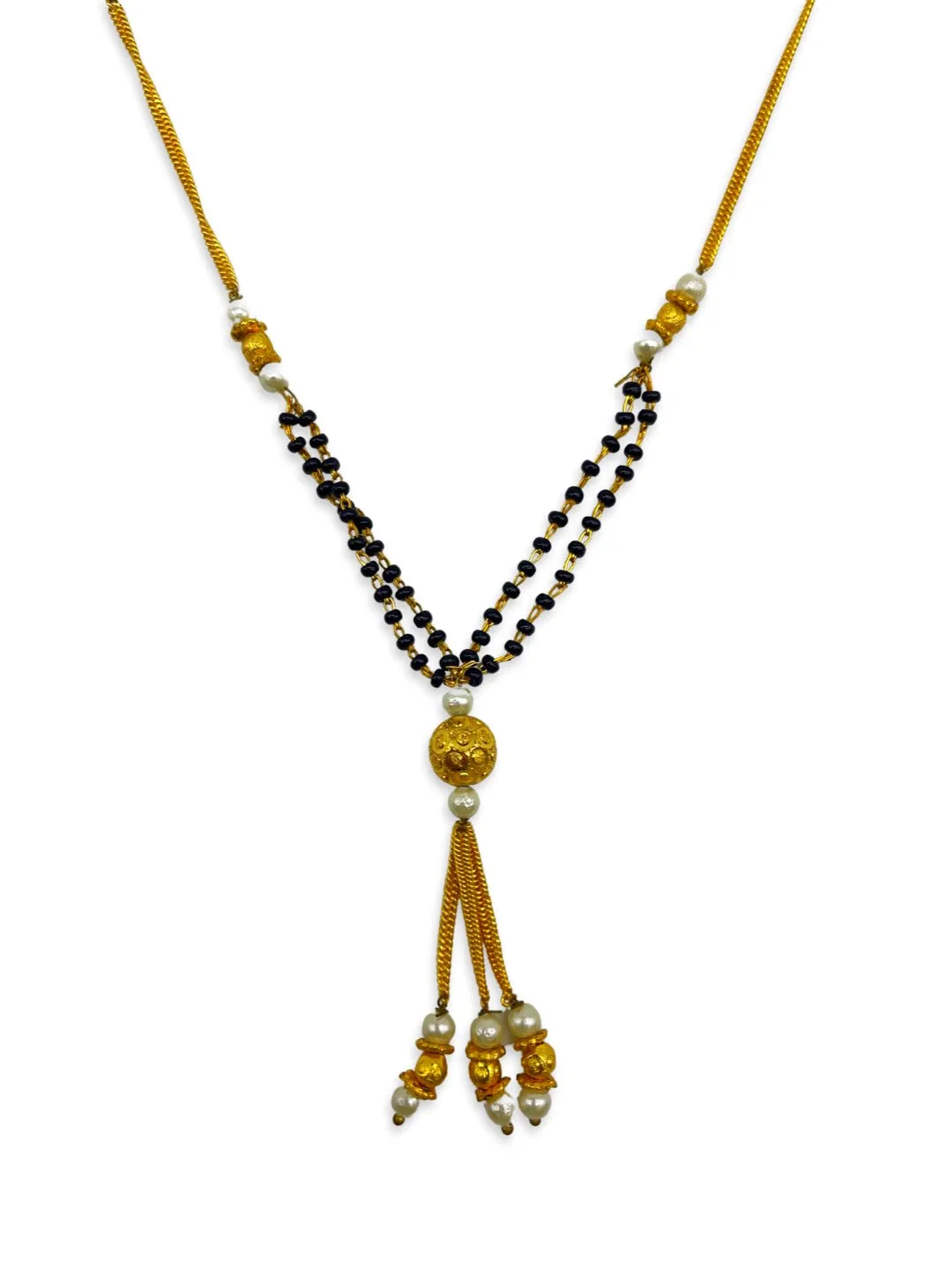 Short Mangalsutra Designs gold mangalsutra Ball Shape pendant with latkan gold black beads chain