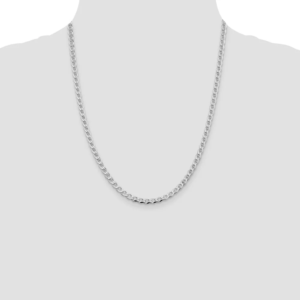 Sterling Silver Rhodium-plated 4.15mm Flat Cuban Anchor Chain